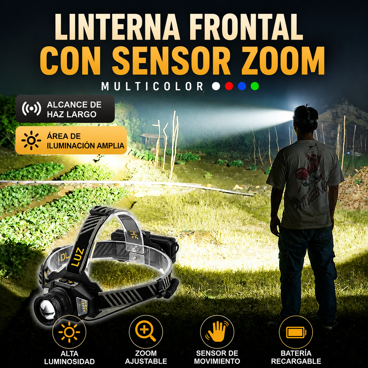 Linterna frontal recargable
