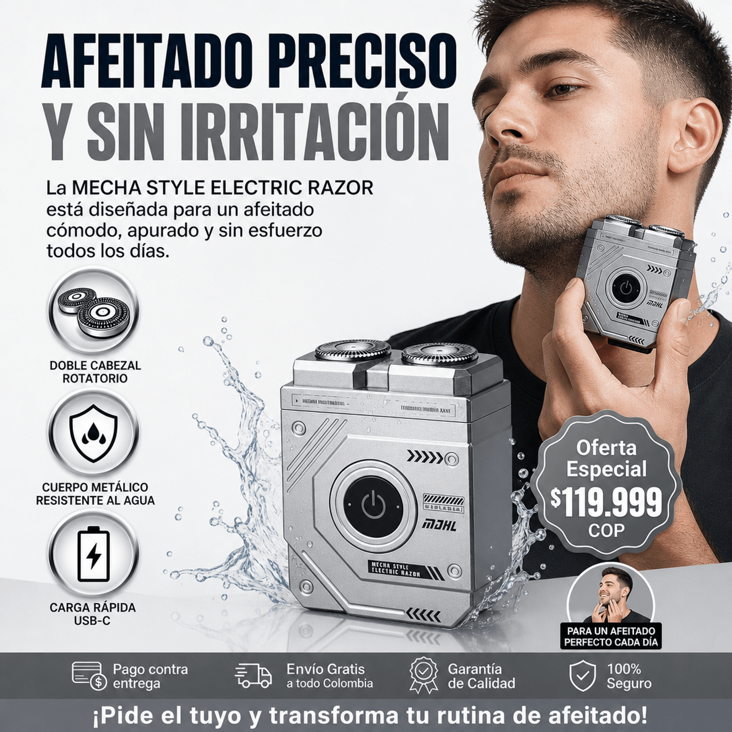Afeitadora eléctrica rotativa portátil para hombres