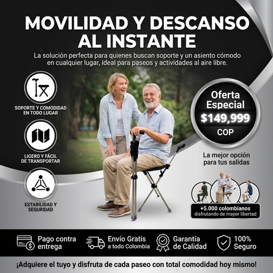 Bastón plegable 2 en 1 con silla: ¡libertad para caminar, descansar y explorar con facilidad!