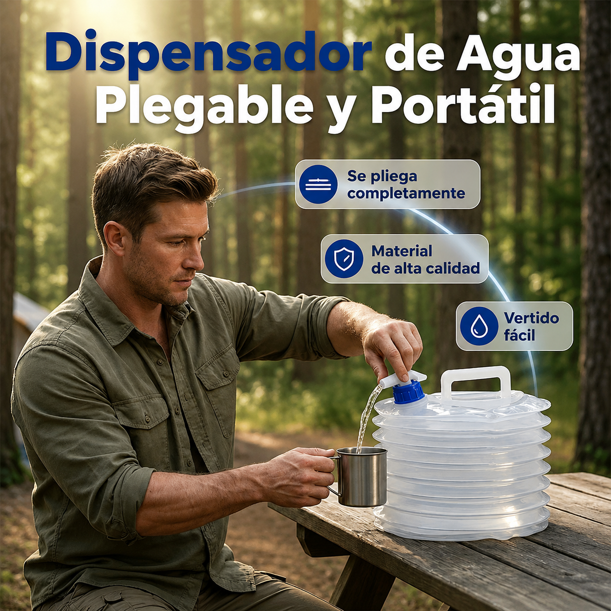 Contenedor de agua plegable con grifo 5l