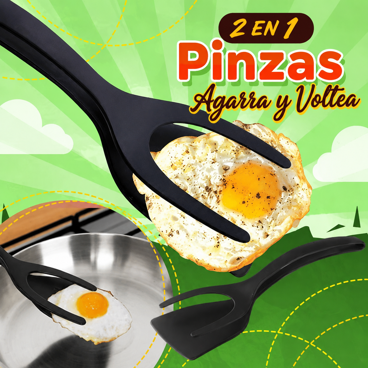 Pinzas abatibles 2 en 1 con puntas de silicona: antiarañazos, antiadherentes y resistentes al calor