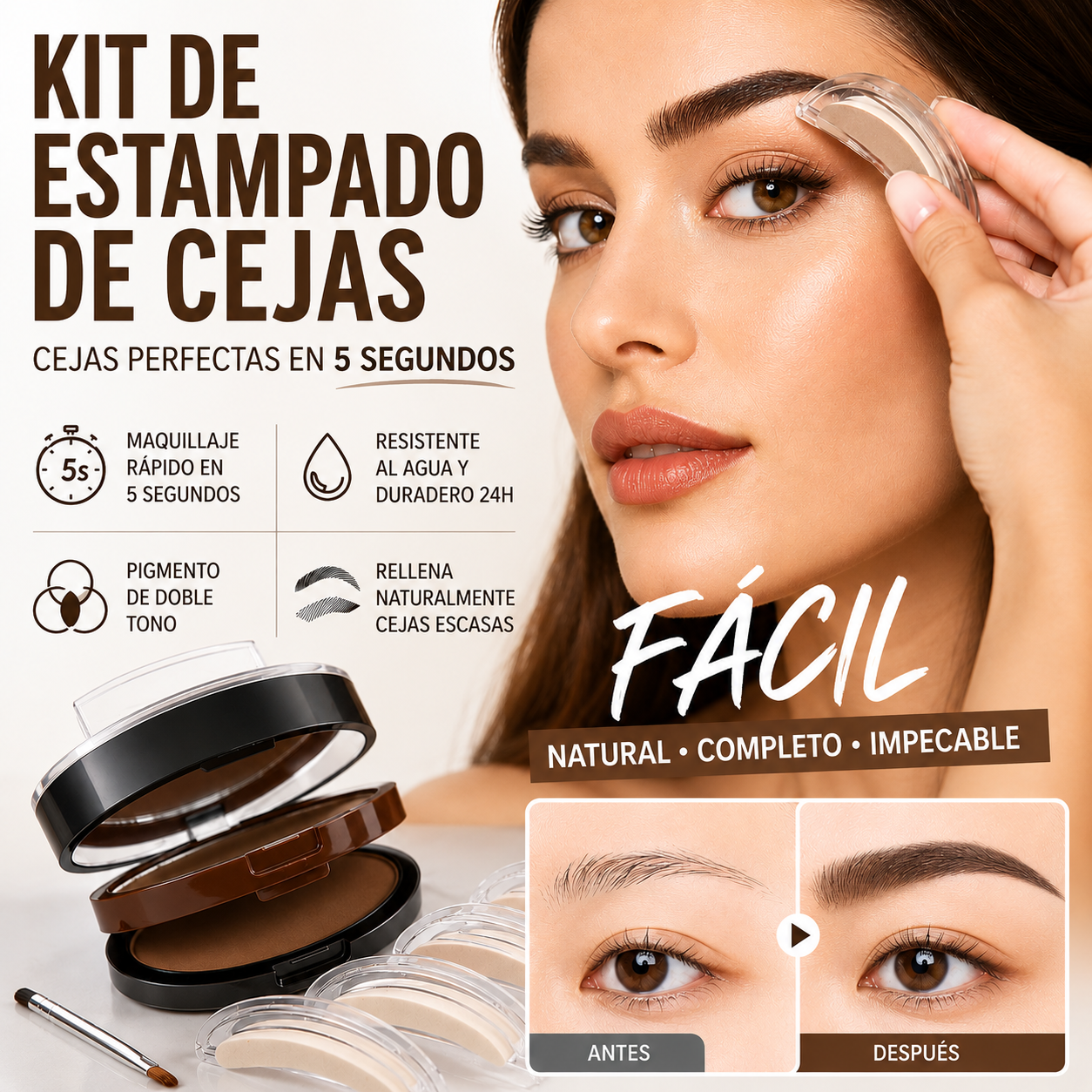 🥳 Sello ajustable para cejas: polvo para cejas de dos colores, resistente al agua y a las manchas. ¡Cejas naturales y pobladas en segundos!