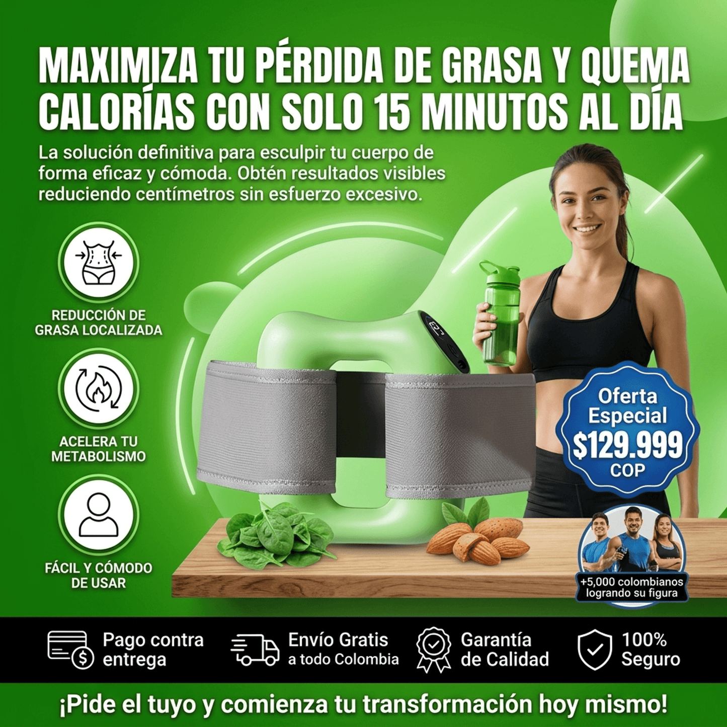 🌿 Anillo masajeador de mano de 5 velocidades – Correa ajustable, alivio de tejido profundo, alivio portátil del dolor muscular para usar en casa, en el gimnasio y de viaje