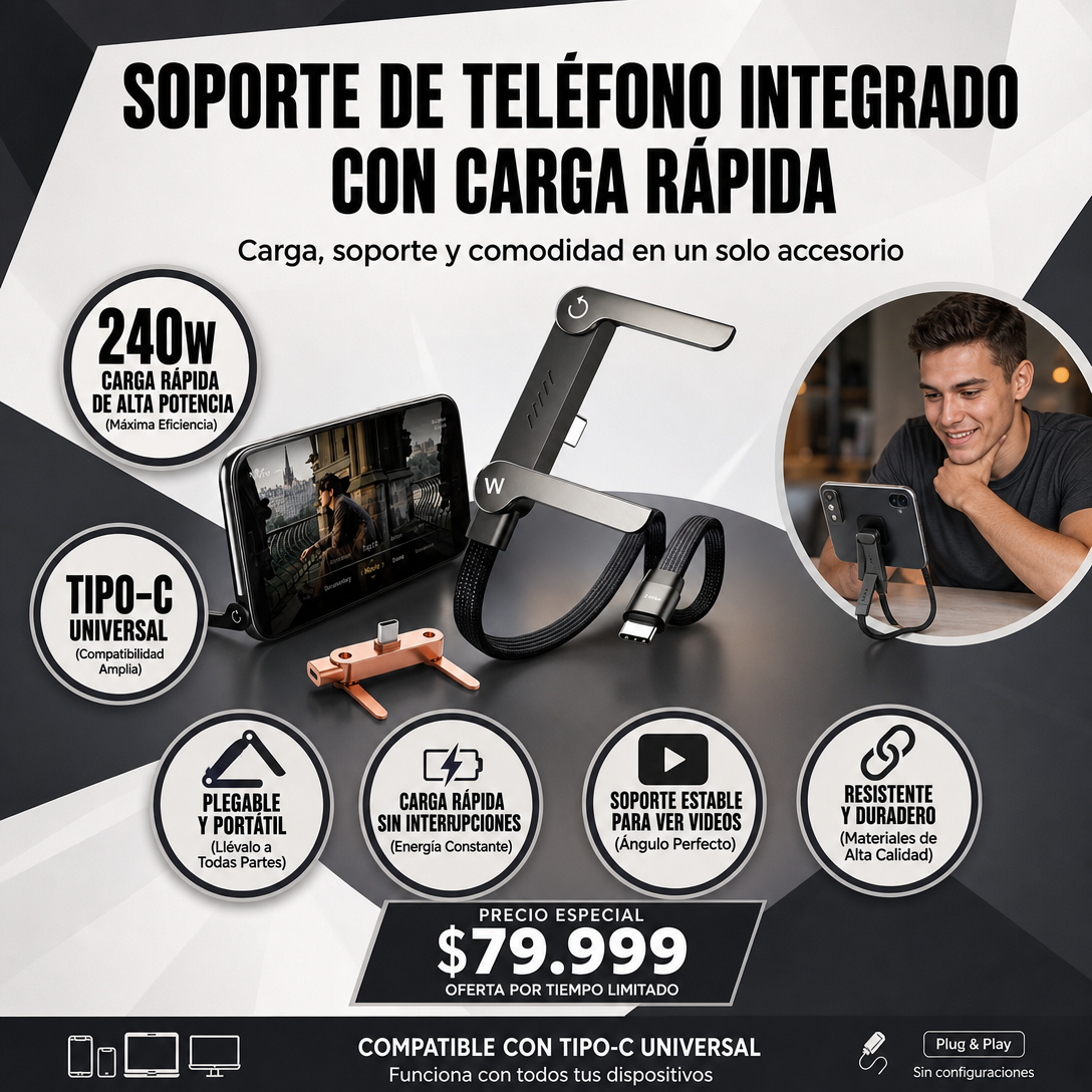 Gran oferta ahora!⏰ Cable de carga rápida con soporte plegable para teléfono de 360°🔥