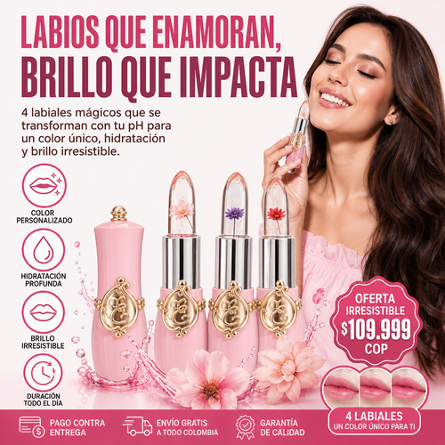 👄4 Lápiz labial de gelatina con cambio de color de temperatura Crystal Flower👄