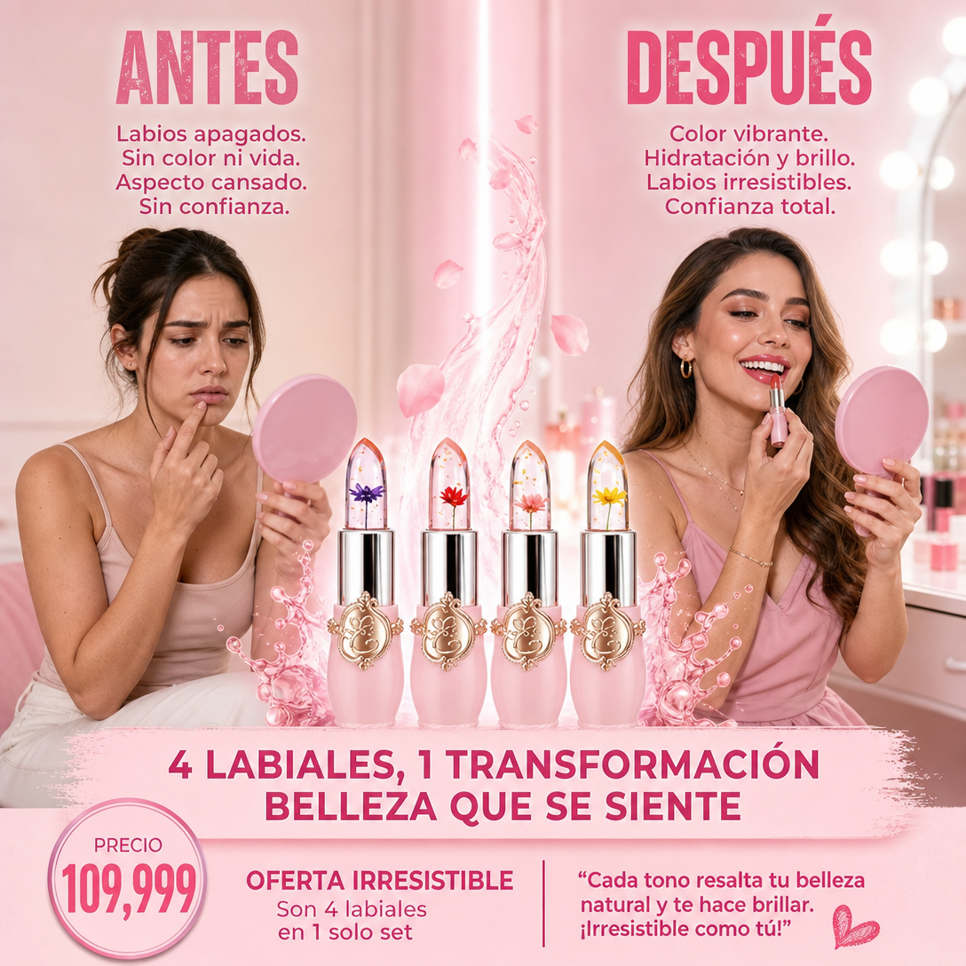 👄4 Lápiz labial de gelatina con cambio de color de temperatura Crystal Flower👄