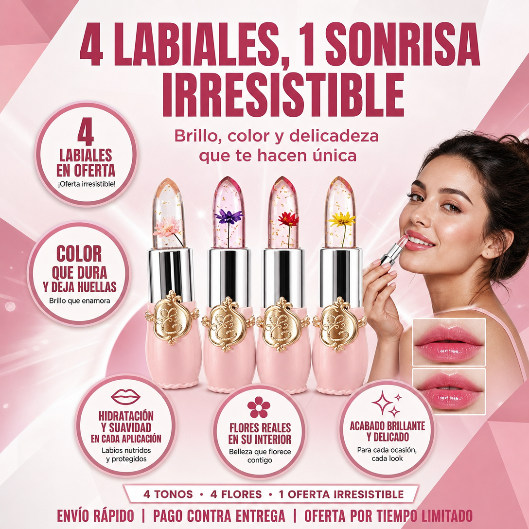 👄4 Lápiz labial de gelatina con cambio de color de temperatura Crystal Flower👄