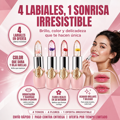 👄4 Lápiz labial de gelatina con cambio de color de temperatura Crystal Flower👄