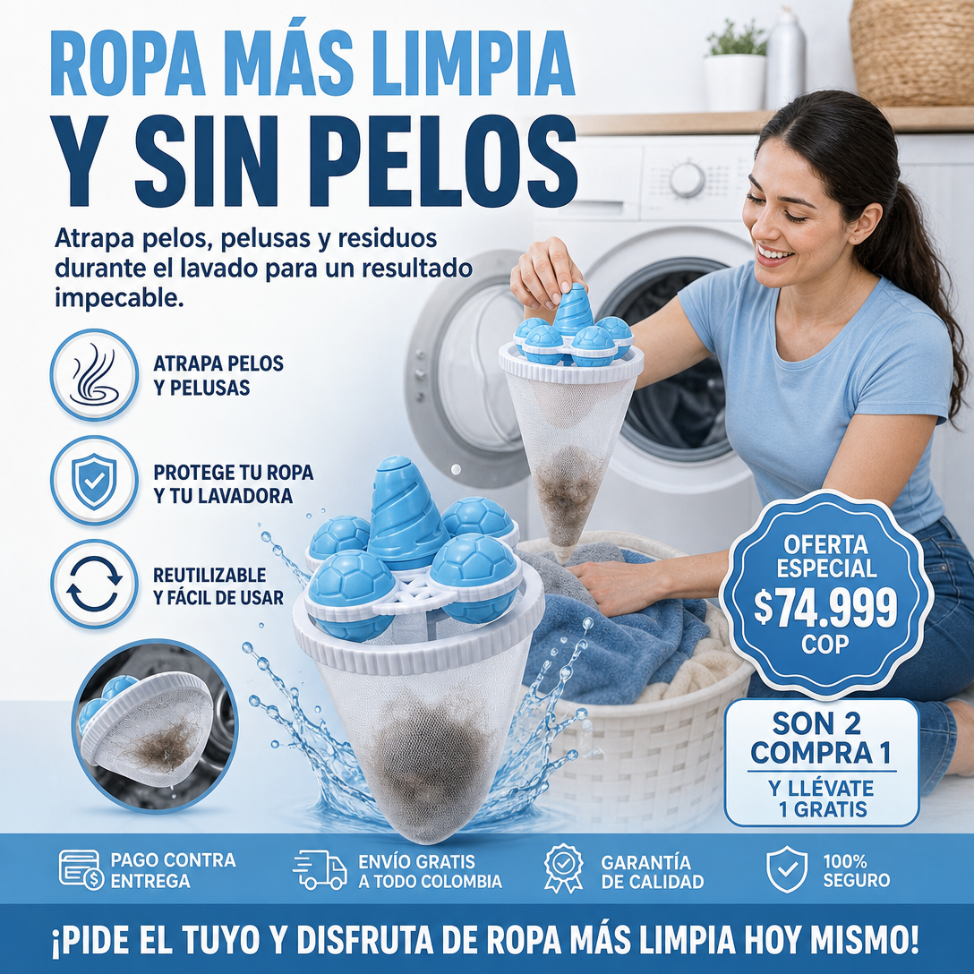 🧺 ¡COMPRA 1 Y LLÉVATE 2 GRATIS! 🧼 Bolsa flotante de malla para pelusa: atrapa el pelo y la pelusa, reutilizable y protege la lavadora