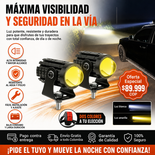 Paquete de 2 mini faros LED con interruptor, foco de alta luminosidad de doble color para camiones  y motos