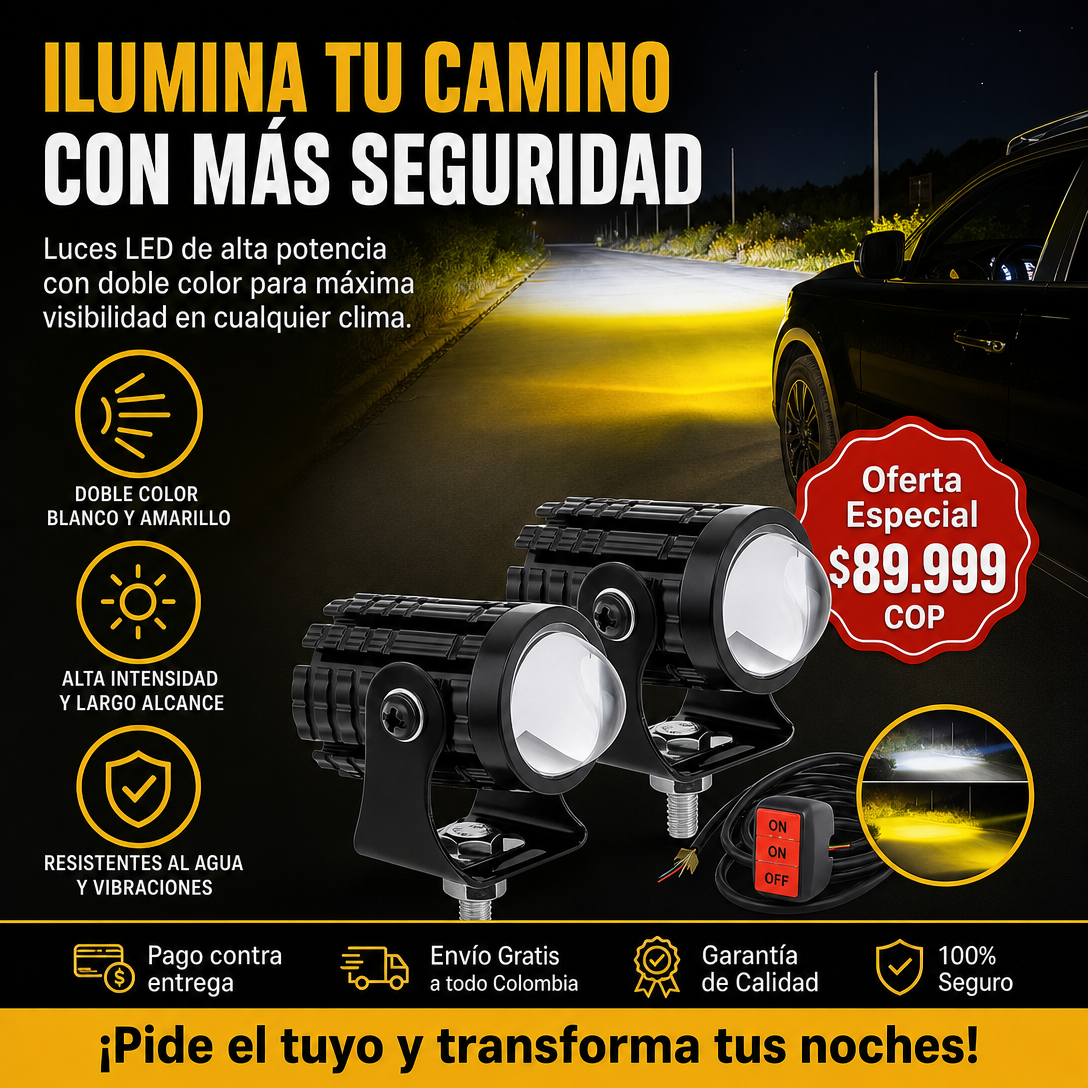 Paquete de 2 mini faros LED con interruptor, foco de alta luminosidad de doble color para camiones  y motos