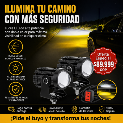 Paquete de 2 mini faros LED con interruptor, foco de alta luminosidad de doble color para camiones  y motos