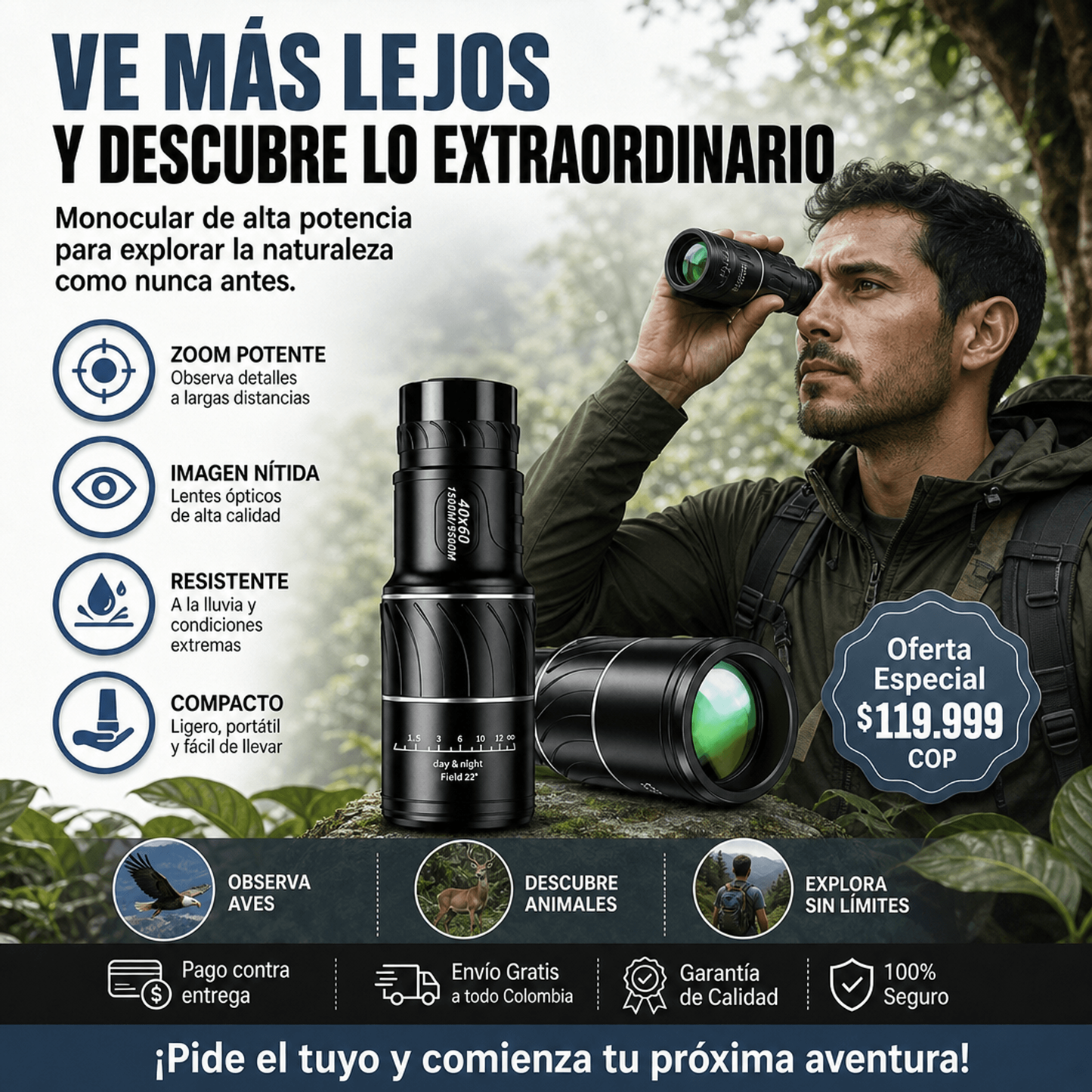 Monocular Potente Doble Enfoque 16x52 Pa