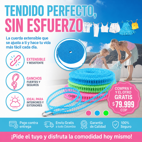 Cuerda X2 Tendedero Para Colgar Ropa 5m Compra 1 y otra gratis