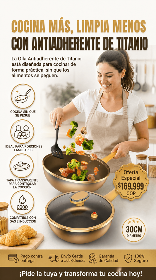 Olla antiadherente de aleación de titanio de 12 pulgadas con tapa