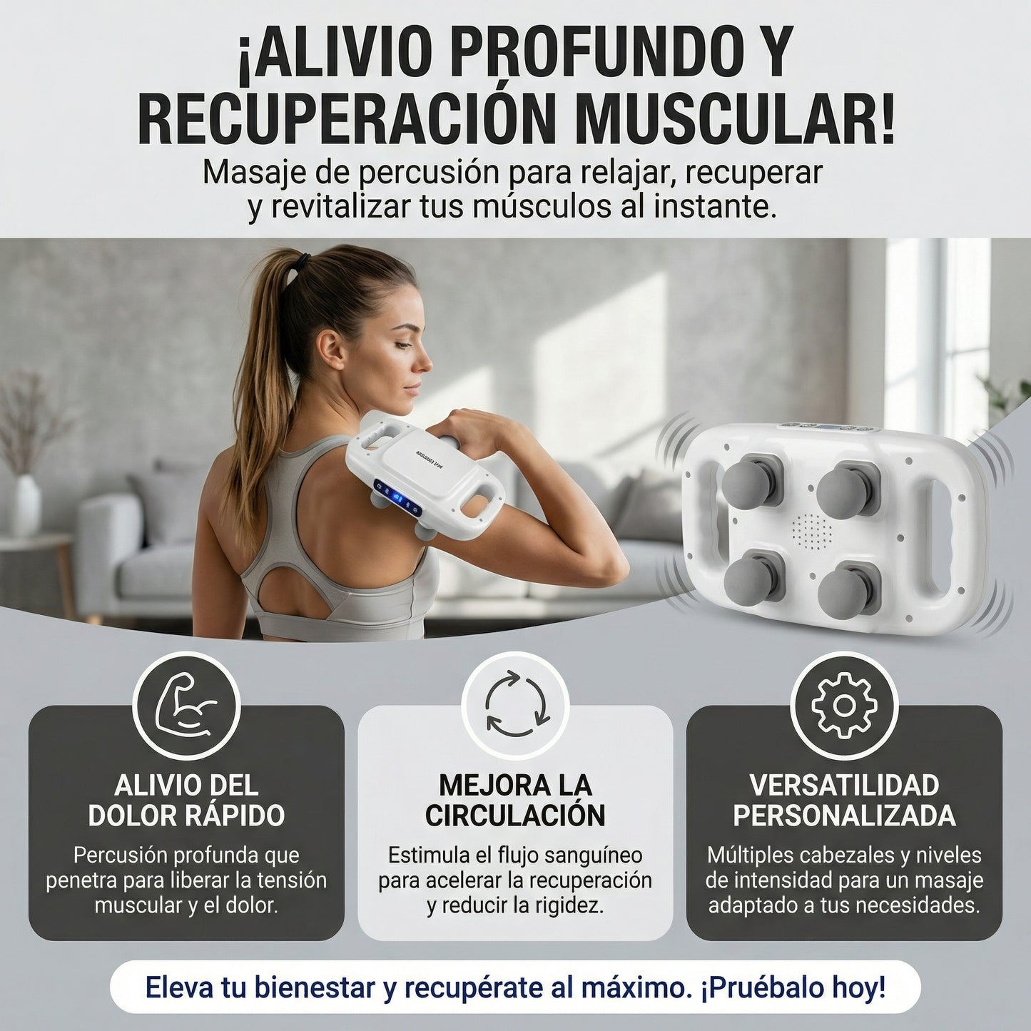 Pistola de masaje de tejido profundo de 16 cabezales para recuperación muscular