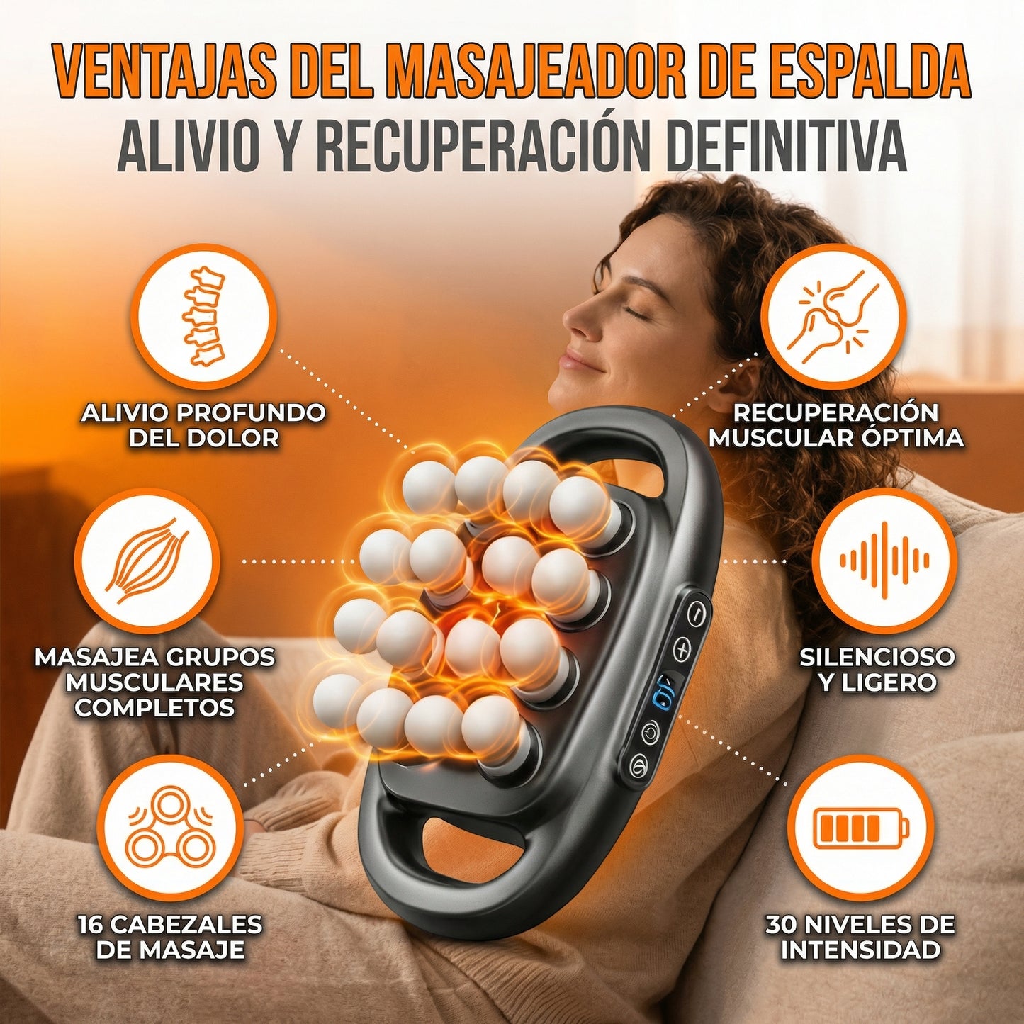 Pistola de masaje de tejido profundo de 16 cabezales para recuperación muscular