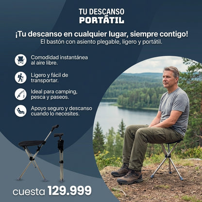 Bastón plegable 2 en 1 con silla: ¡libertad para caminar, descansar y explorar con facilidad!