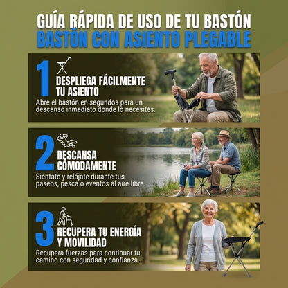 Bastón plegable 2 en 1 con silla: ¡libertad para caminar, descansar y explorar con facilidad!